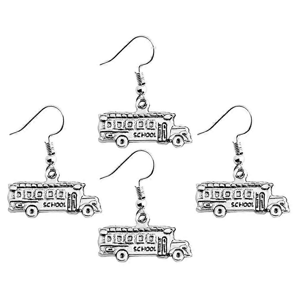 Unique School Bus Jewelry Zine-Alloy Daily Use Ornament Silver 2 Pairs