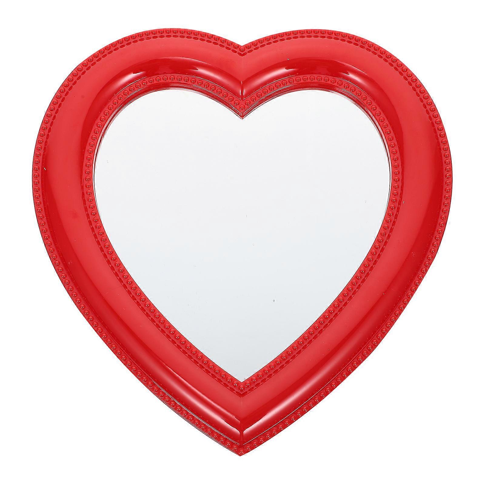 Heart-shaped Makeup Mirror for Home Desktop or Wall Use Red Color Plastic 1Pc