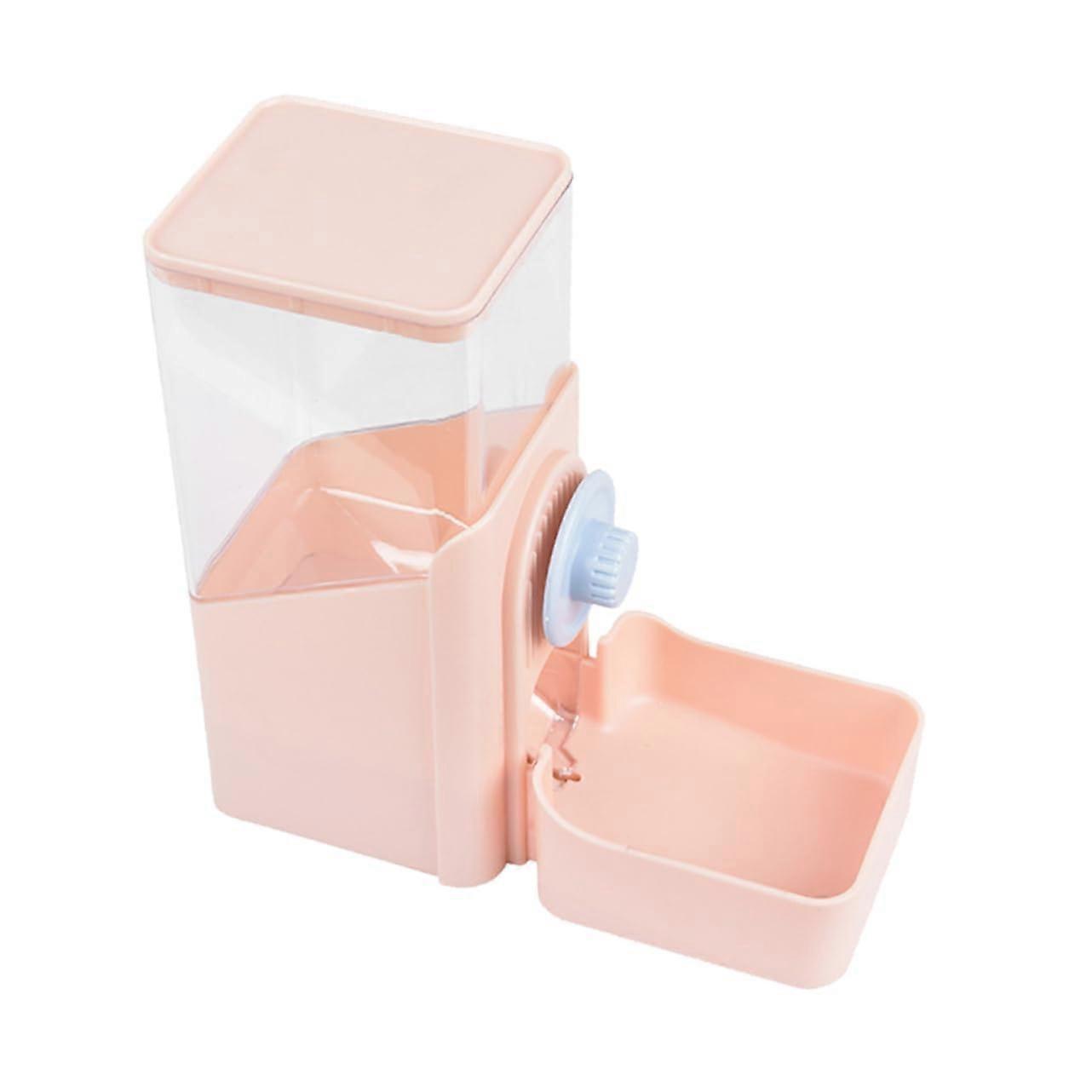 Automatic Feeder for Pets - Refillable Plastic Pink Rabbit and Hamster Dispenser, Hanging Design for Cats and Small Animals