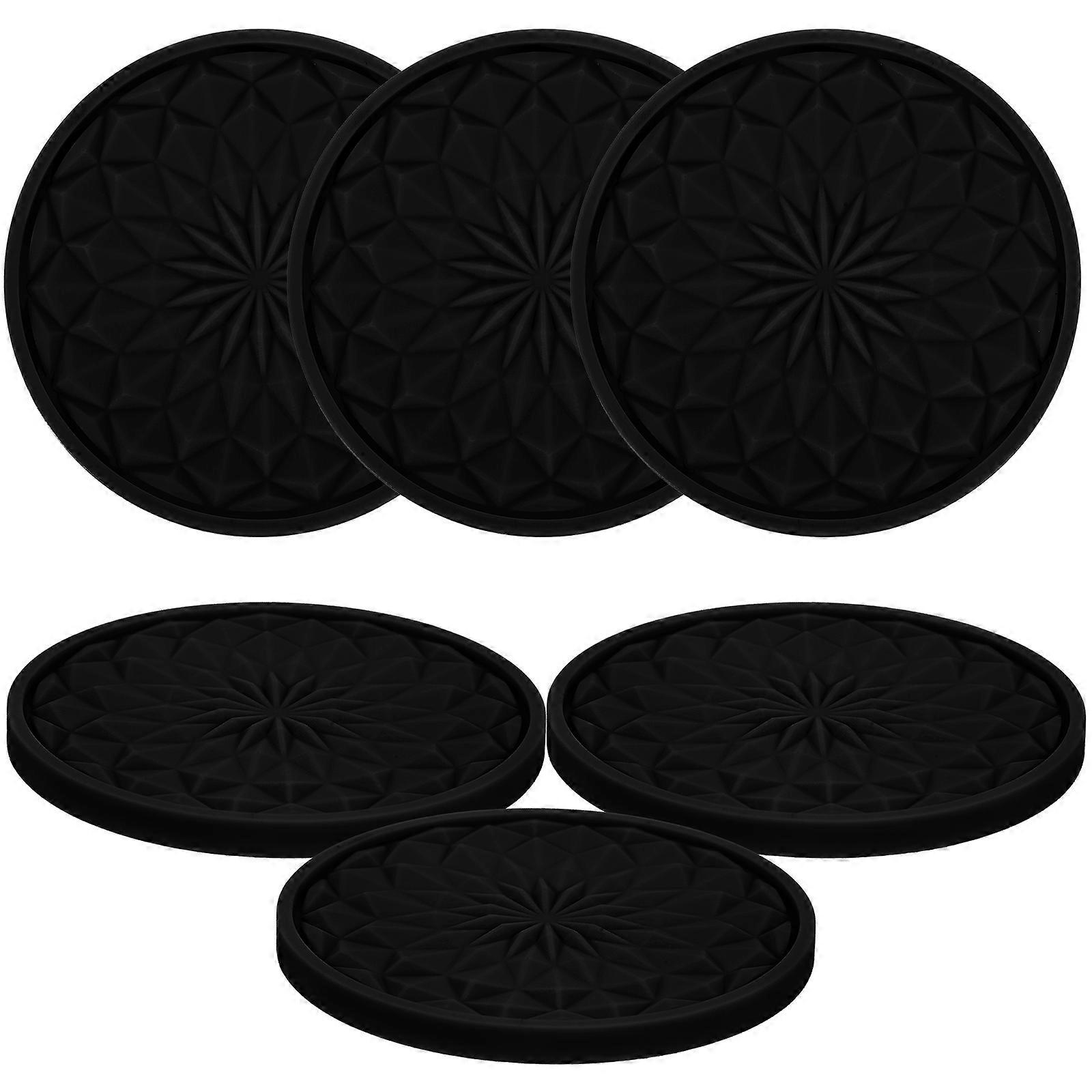 6Pcs Round Drink Coasters Anti- Holder Mat For Car Home Use Black PVC Easy To Clean