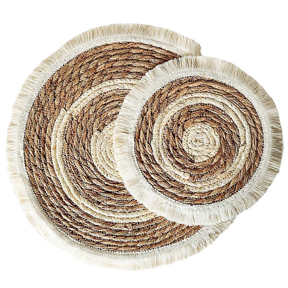 Round Woven Place Mats 2Pcs Table Protection Accessory for Dining Table 30X30X1CM Rustic Style Multi