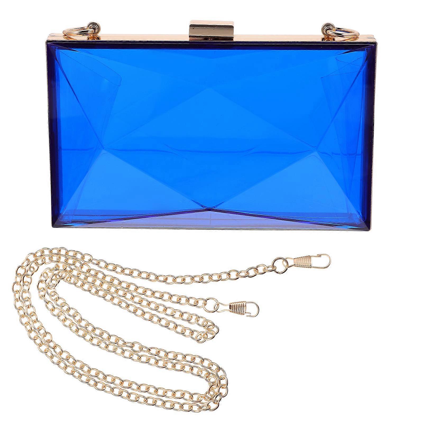 Blue Acrylic Evening Clutch Bag with Detachable Chain for Banquet and Party Use 1Pc