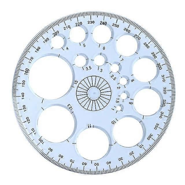 White fullcircle template, plastic, round, 360 degrees, for painting, drawing, drafting tool, 16 sizes.