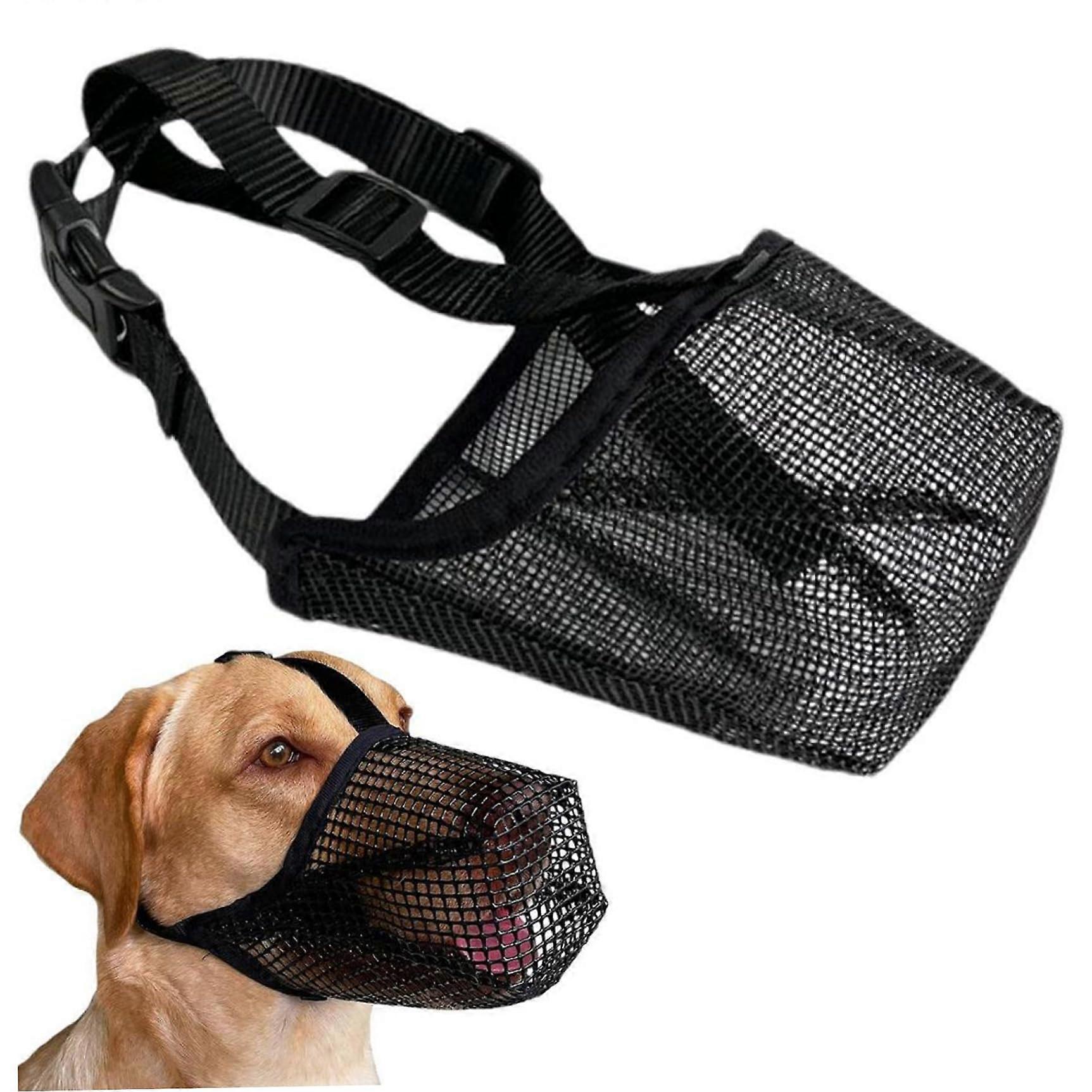 Dog Muzzle Rounded Breathable Mesh Design with Adjustable Straps for Medium Large Dogs Size L Black