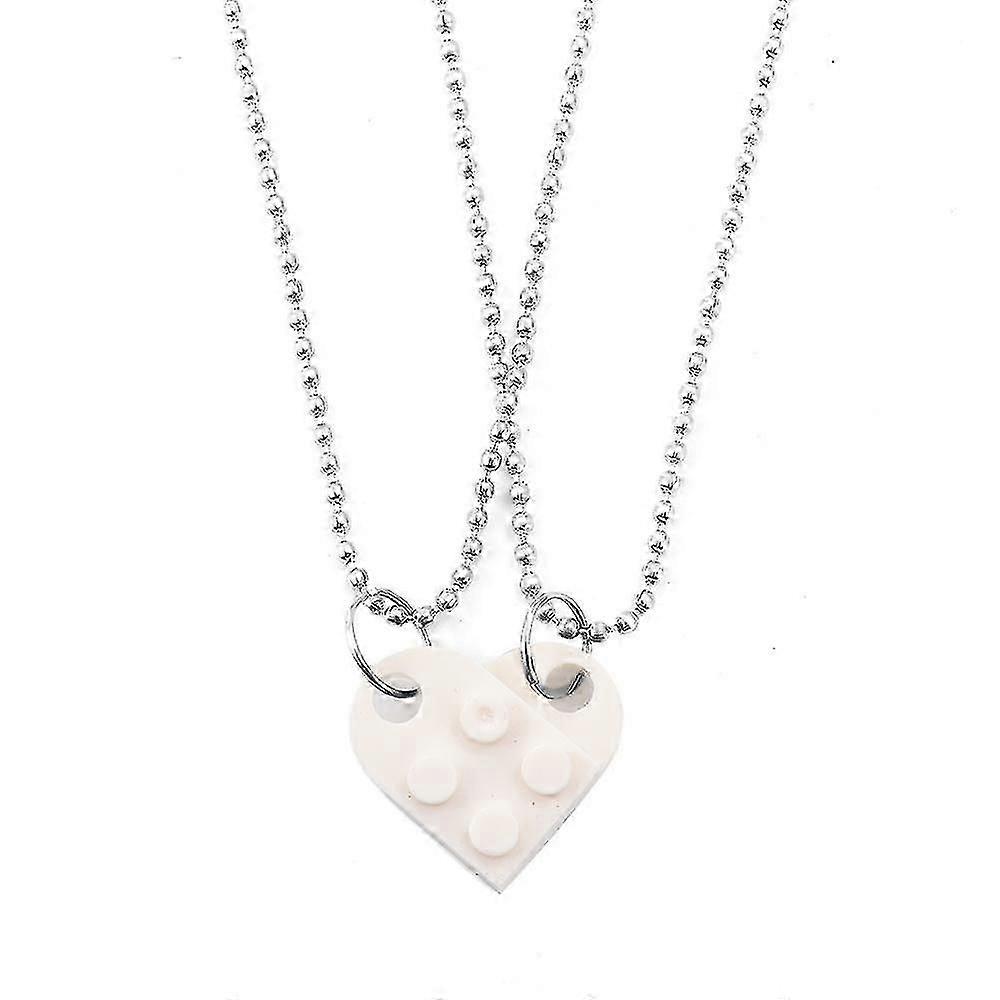 2-in-1 Heart Necklace Building Block Splicing Pendant Long Chain Love Pink Yellow Black
