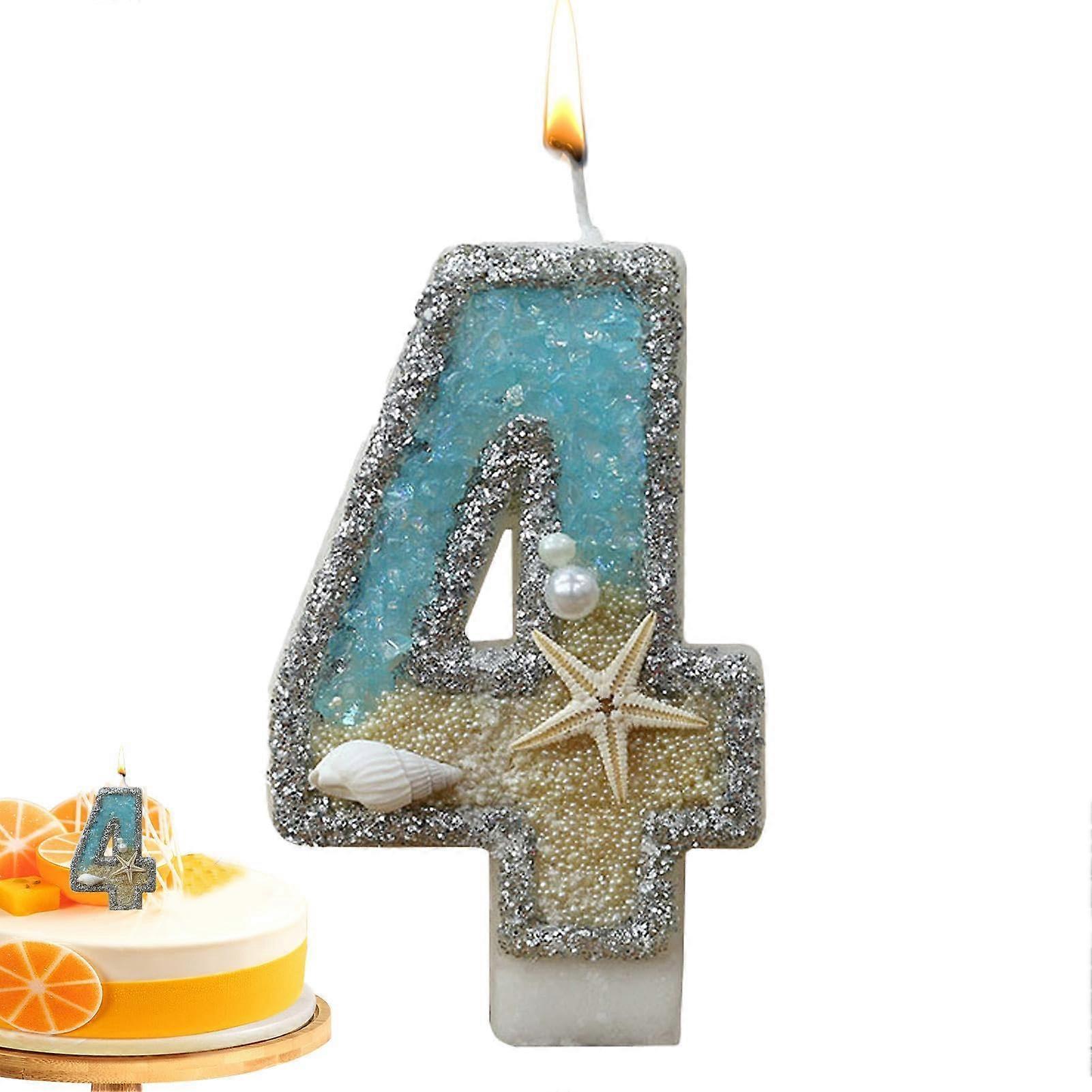 Birthday Cake Candles Numeral Set 0-9 With Blue Starfish Design, Cake Topper For Birthday Parties