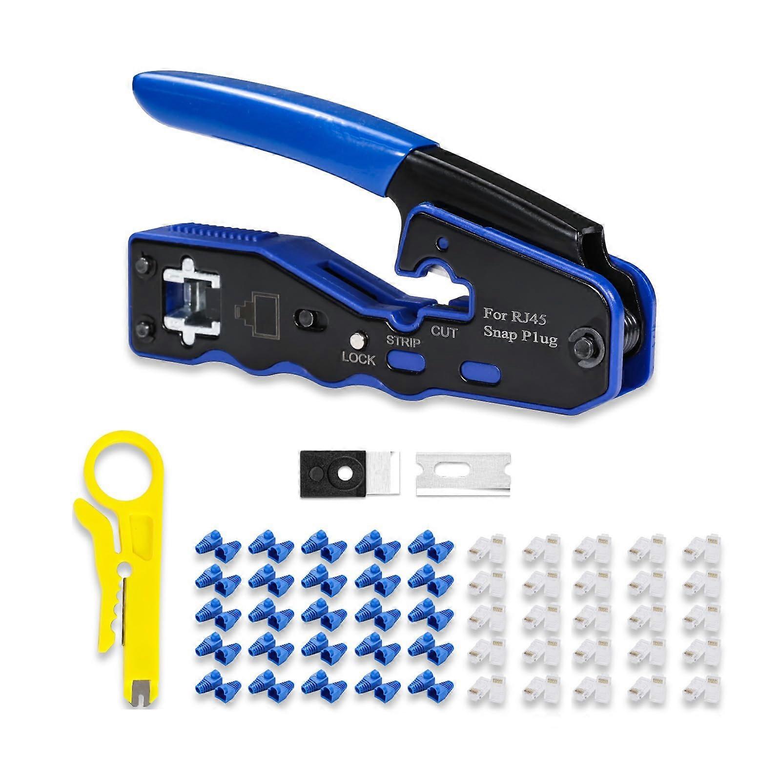 Allinone RJ45 Crimp Tool Kit for Cat5e Cat6 Cat6a, with 50pcs Connectors