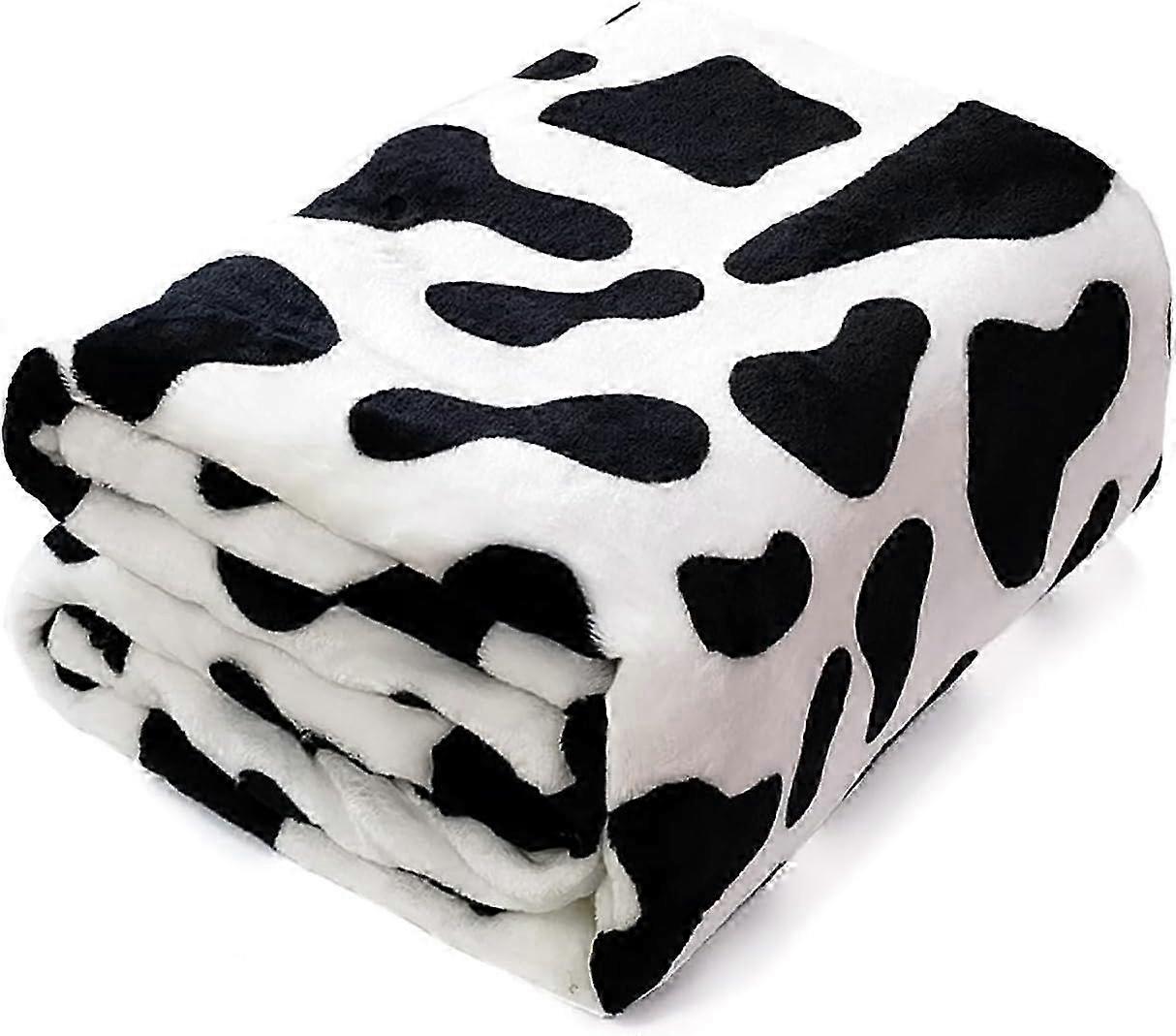Cow Print Flannel Fleece Blanket (140 x 160 cm) - Soft Black and White Blanket for Couch, Sofa - Lightweight and Cozy Cow Print Blanket for All S