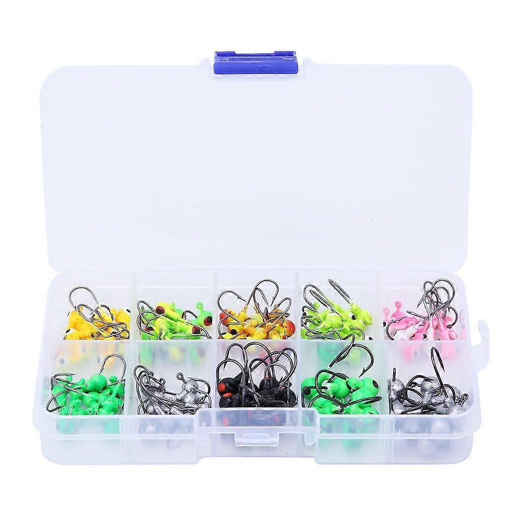 100 pcs Multiple Models Luminous/Colorful/Pure Color Fishing Jigs Round Head Barb Hooks Kit