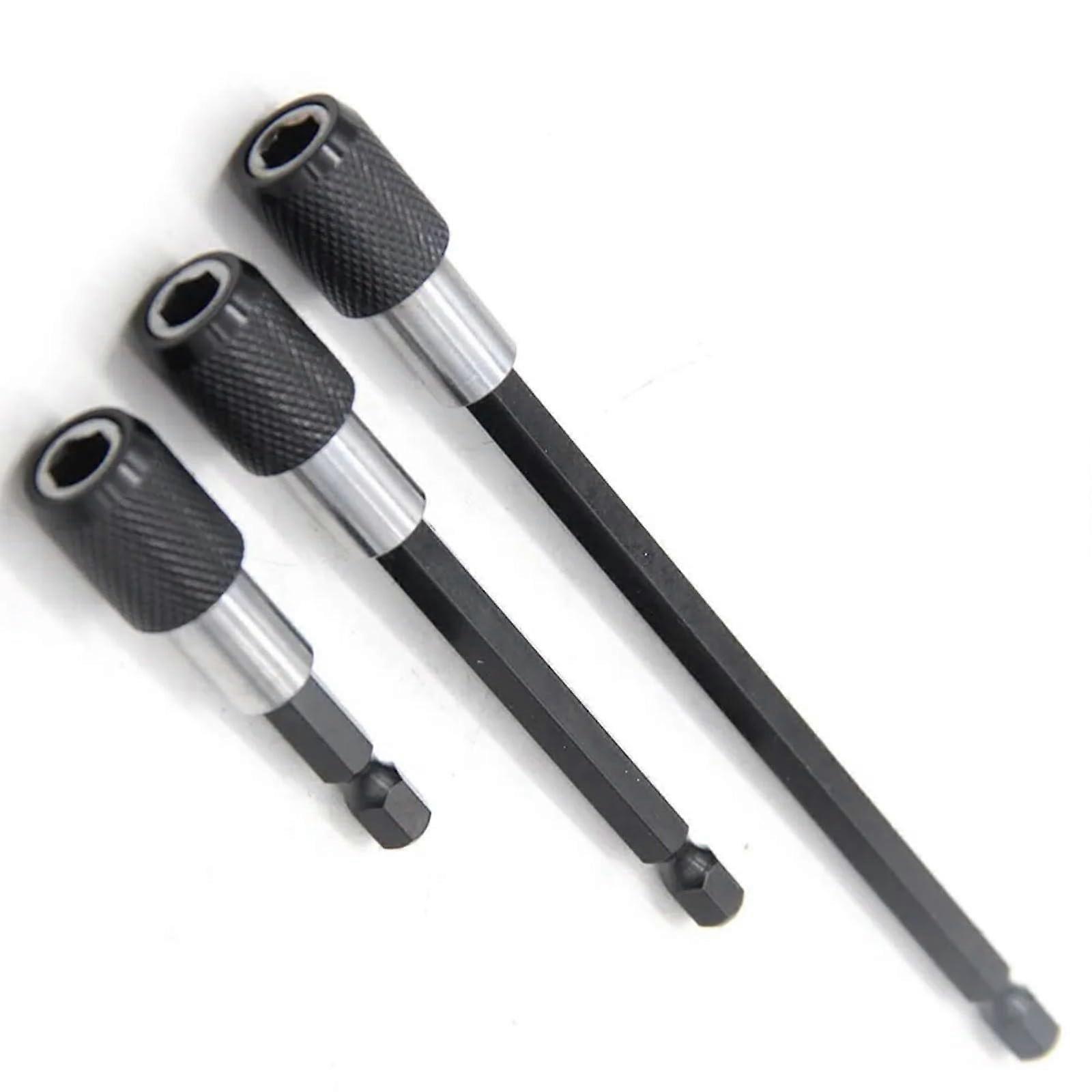Self-Locking Drill Bit Holder Extension Rod Pack of 3, Steel Construction, Quick Release for Efficient Home Workshop Use