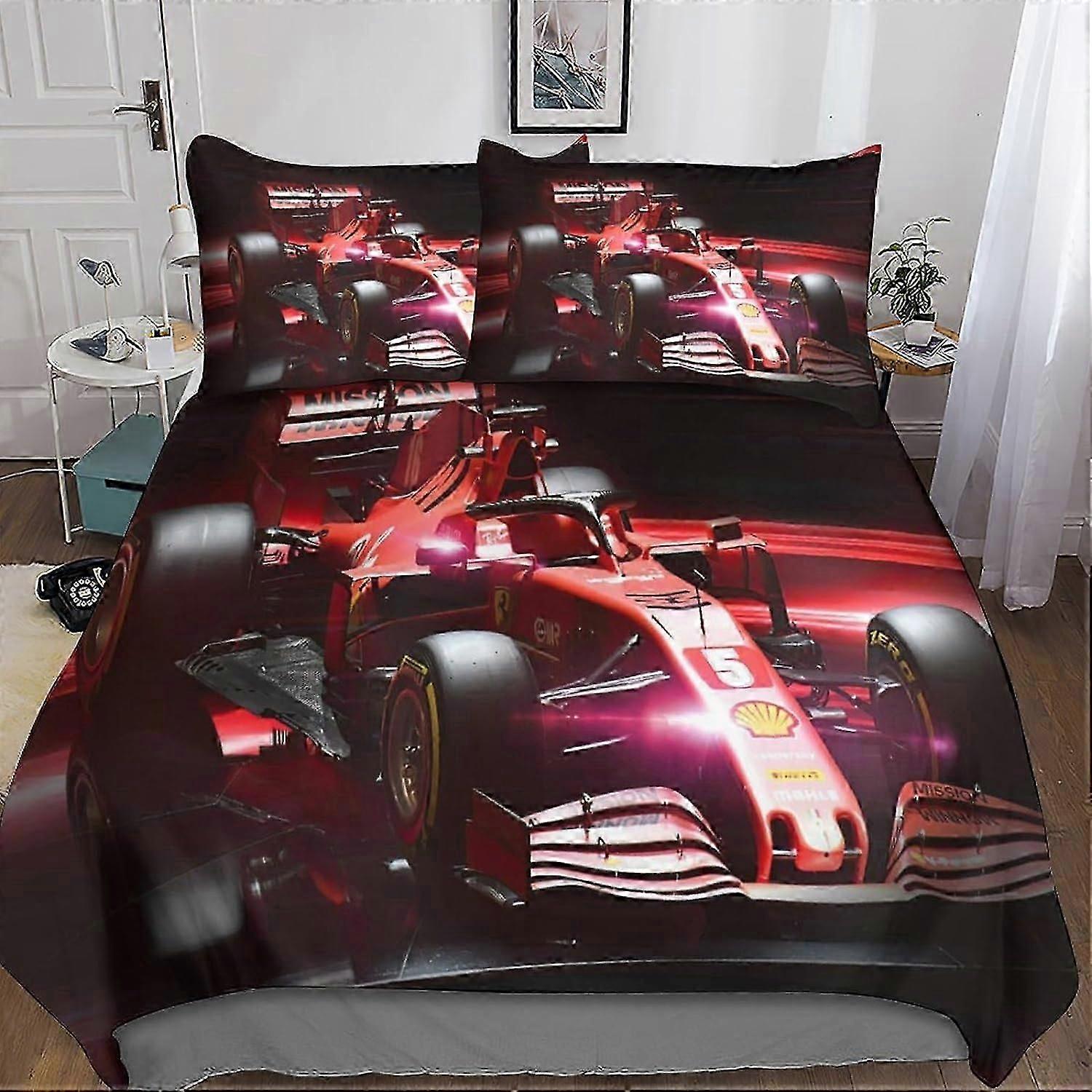 Peças Fórmula 1 Edredom Capa Set 3D Colcha de Cama Fronha, Fechamento com zíper Microfibra macia, F1 Conjunto de Cama para Adultos e Crianças