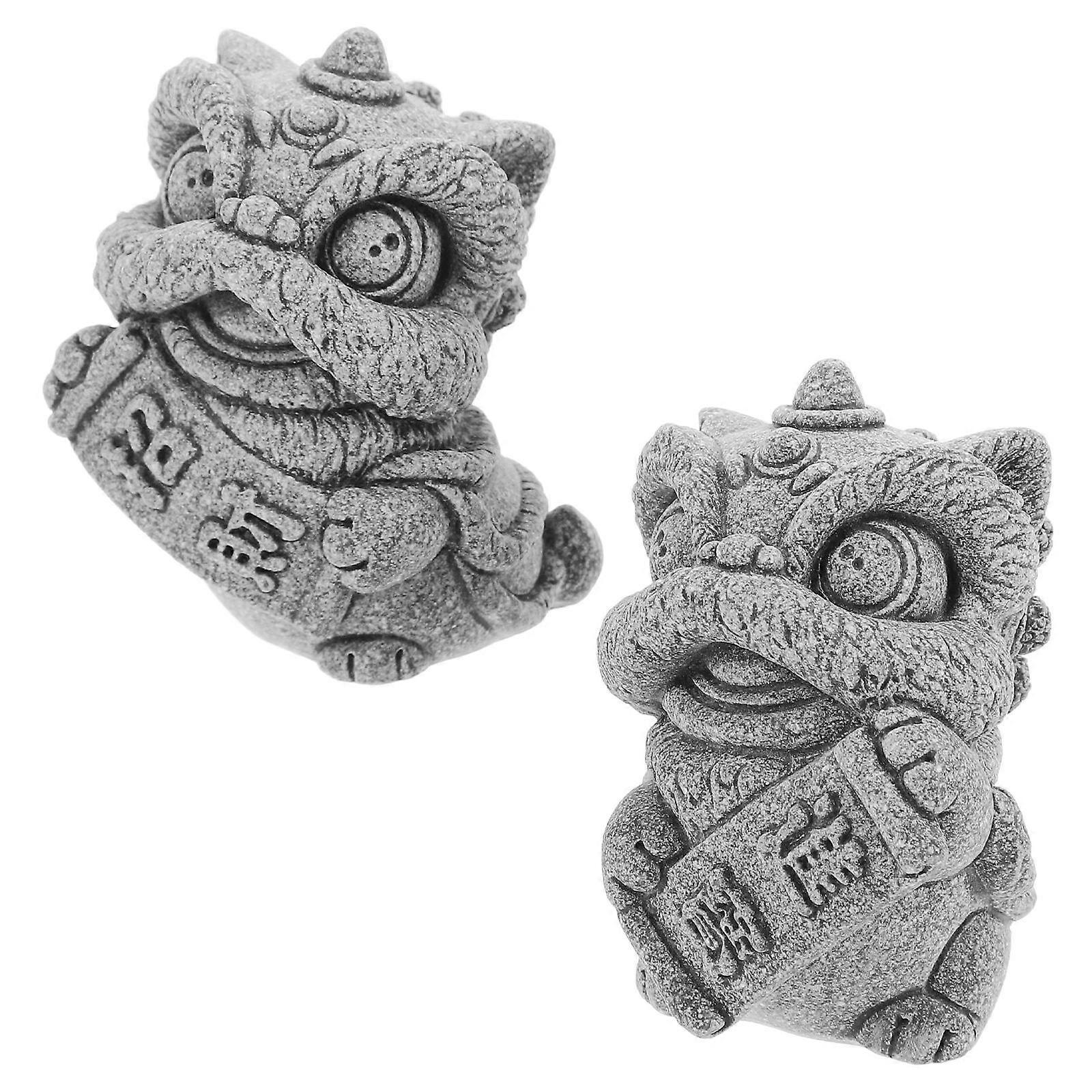 Resin Lion Figurine with Faux for Decor Grey Color Crafted from Powder 1 Pair