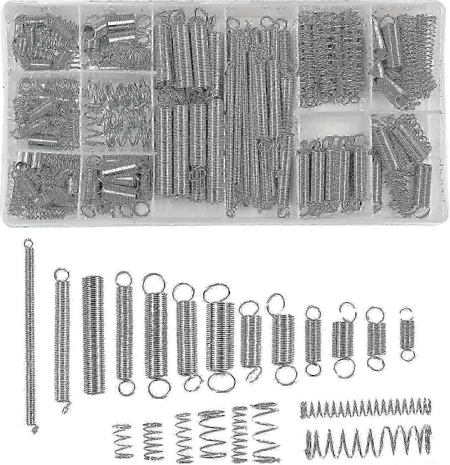 200-Piece Compression & Extension Spring Assortment Kit, 20 Sizes Galvanized Steel Springs with Storage Box