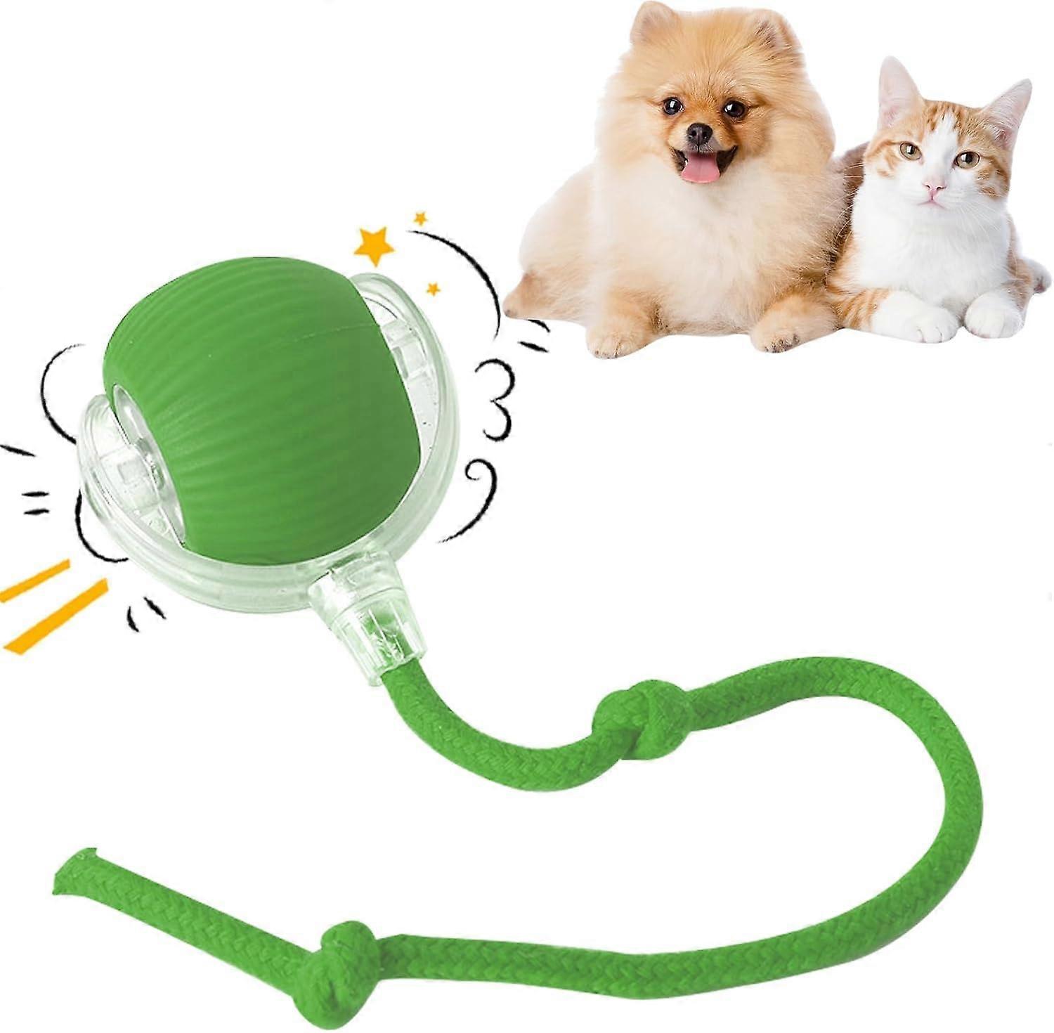 Interactive Dog Cat Pet Toy Smart Interactive Dog Toy Automatic Rolling Ball With Rope Green
