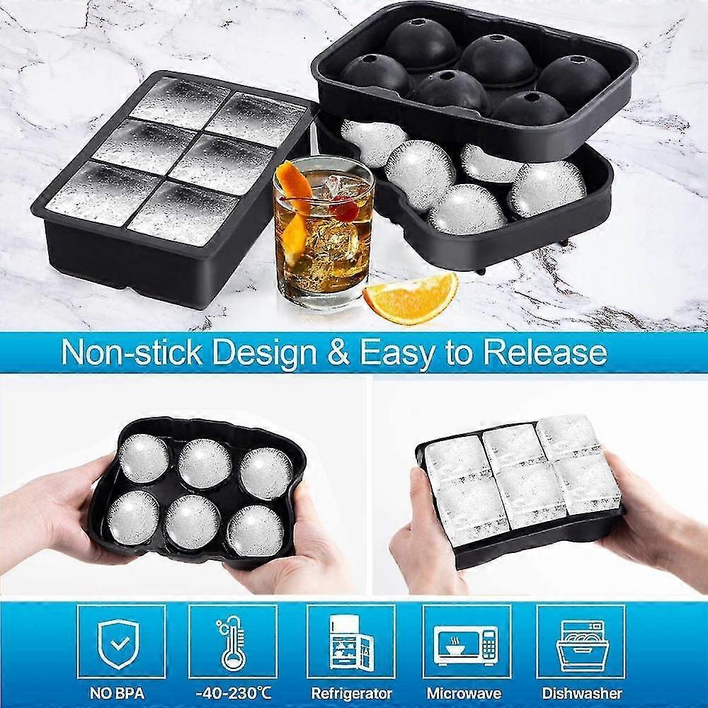 2pcs ענק כדור קרח מרובע תבניות מגשי קוביות קרח כדור סיליקון עבור ויסקי