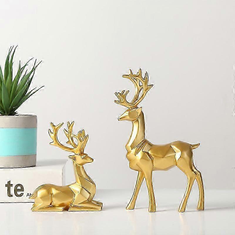 Resin Geometric Elk Sculpture Standing Gold Deer Statues Festival Reindeer Home Decor Living Room TV Cabinet Ornaments