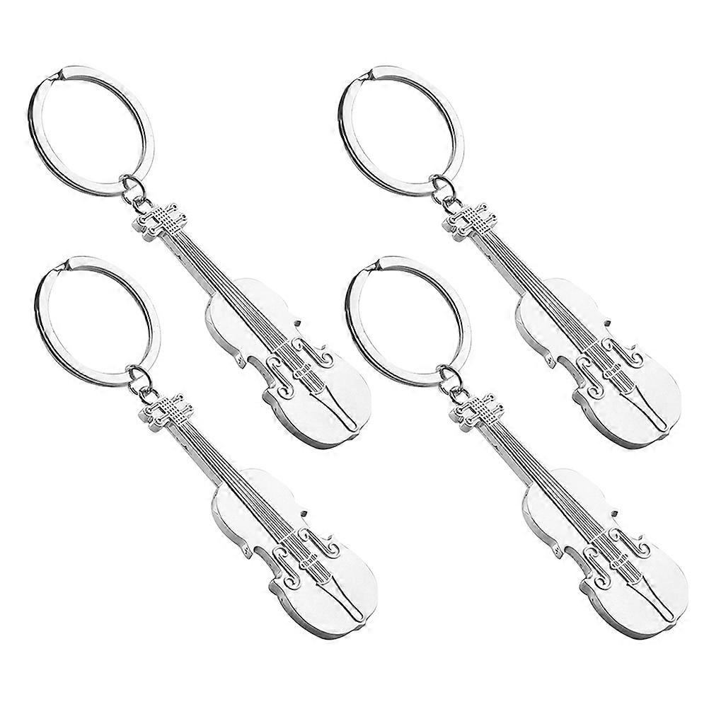 Small Violin Hanging Charm Keychain for Key 20Pcs Silver Zinc Alloy Material