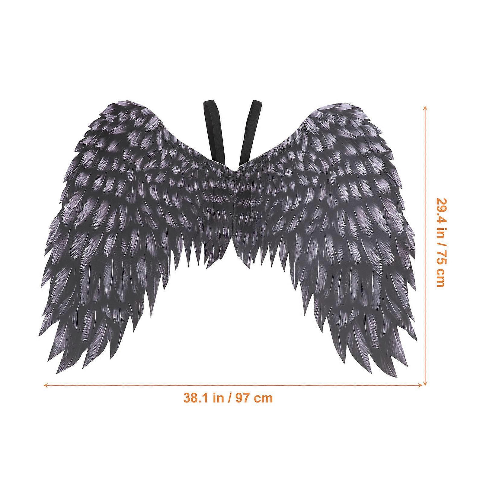 Dress Up Prop Simulation Plume Angel Decorative Wing for Halloween Christmas Party Black Non-Woven Fabric Cosplay Accessory 1Pack
