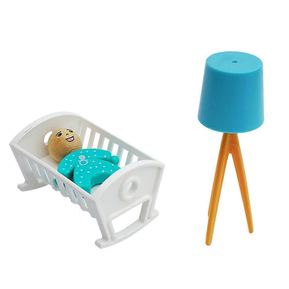 Miniature Baby Bed Floor Lamp Kids' Doll House Plastic White Dollhouse Ornament 3Pcs