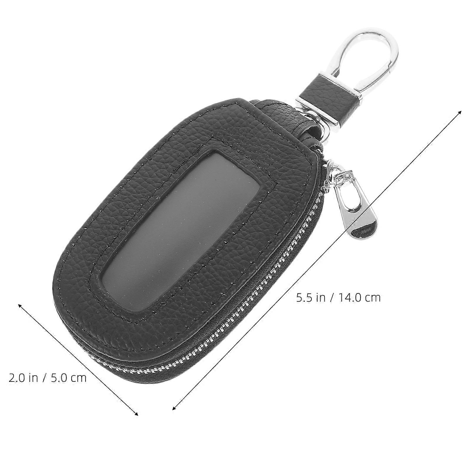 Car Key Protective Cover Key Case for Vehicles Black Cowhide and Aluminum Alloy Storage Protection 1Pack