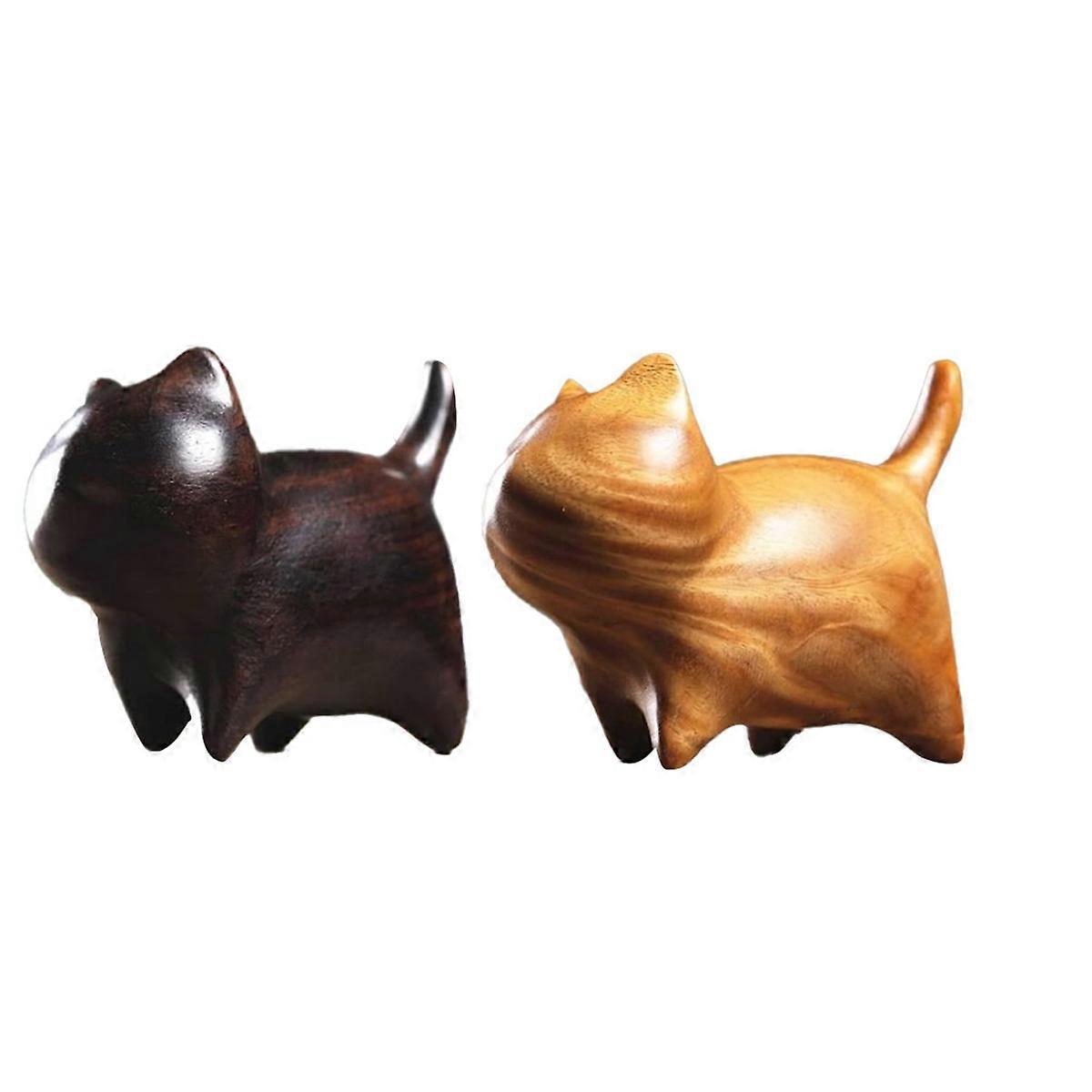 Wooden Cat Figurines Modern Style Decor Cute Statue Ornaments