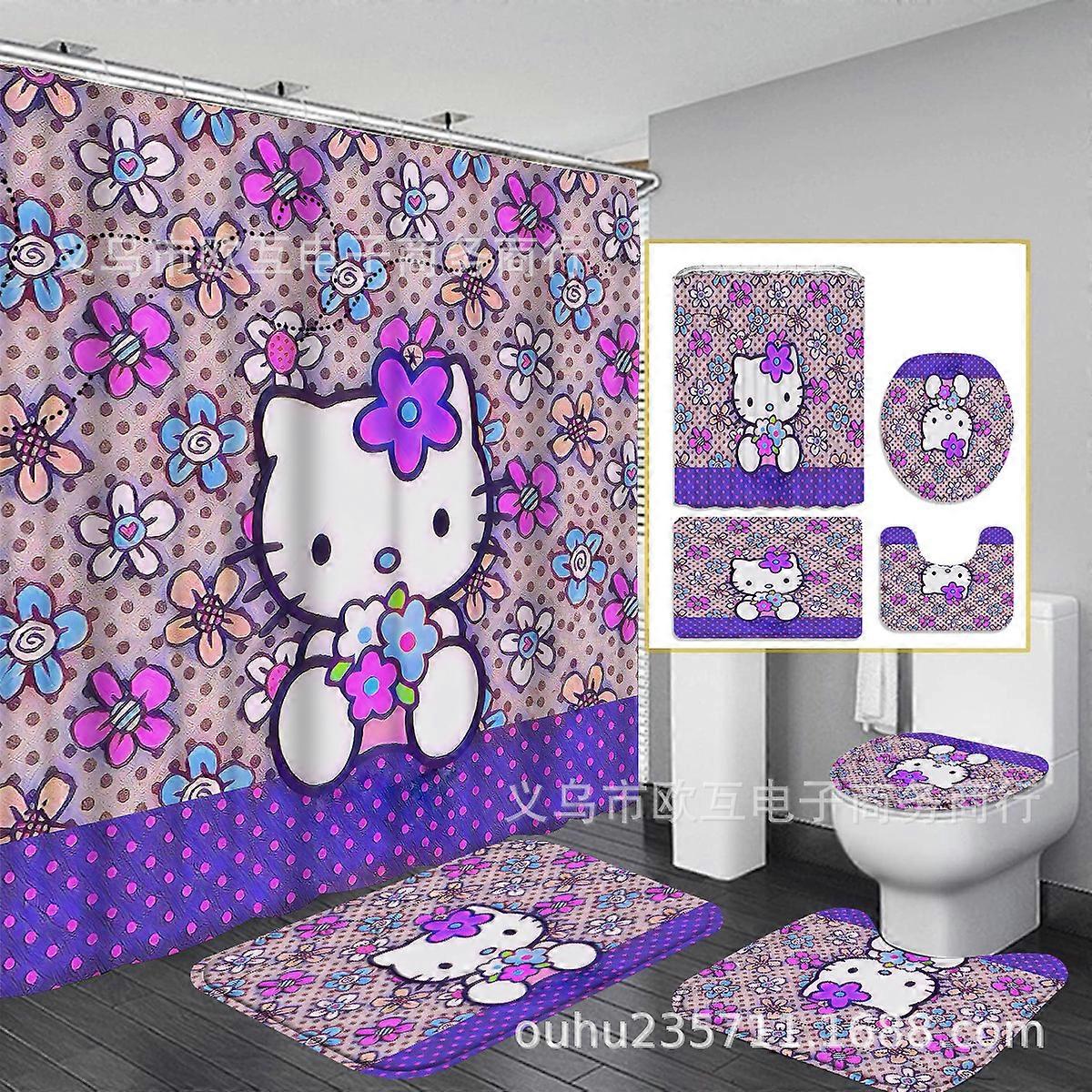 Cartoon Kuromi Purple Kitty Cat Print Waterproof Bathroom Four-Piece Set