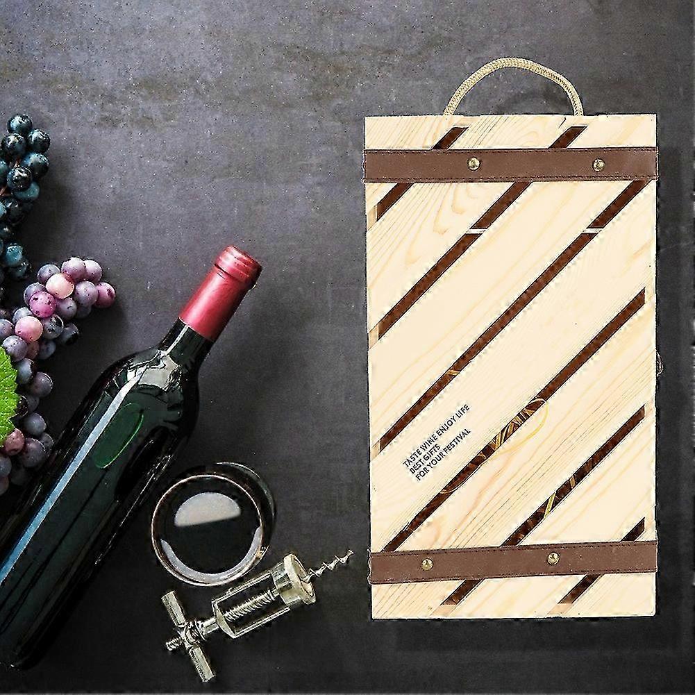 Red Wine Box Wooden Slanted Bar Wine Gift Box Holder with Handle Rope for 2 Bottles of Wine 2025