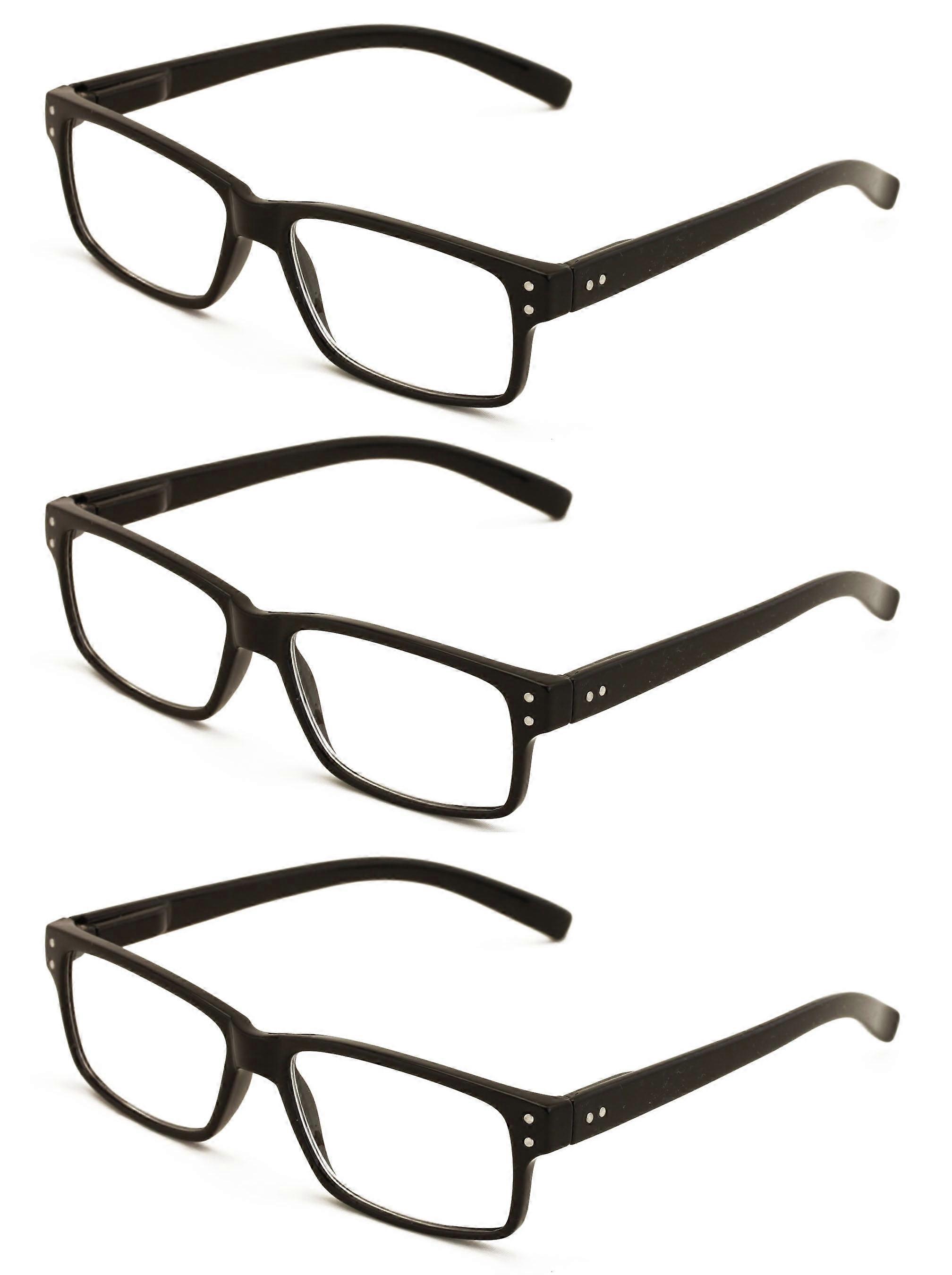 3 pairs of men women rectangular modern reading glasses - comfortable readers with spring hinges +1.50