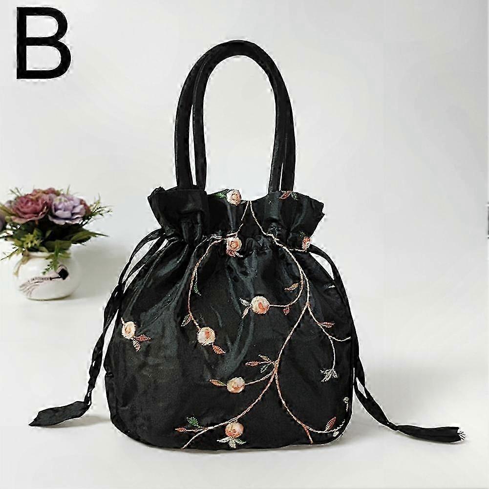 Ethnic Style Embroidered Bucket Bag with Drawstring for Women