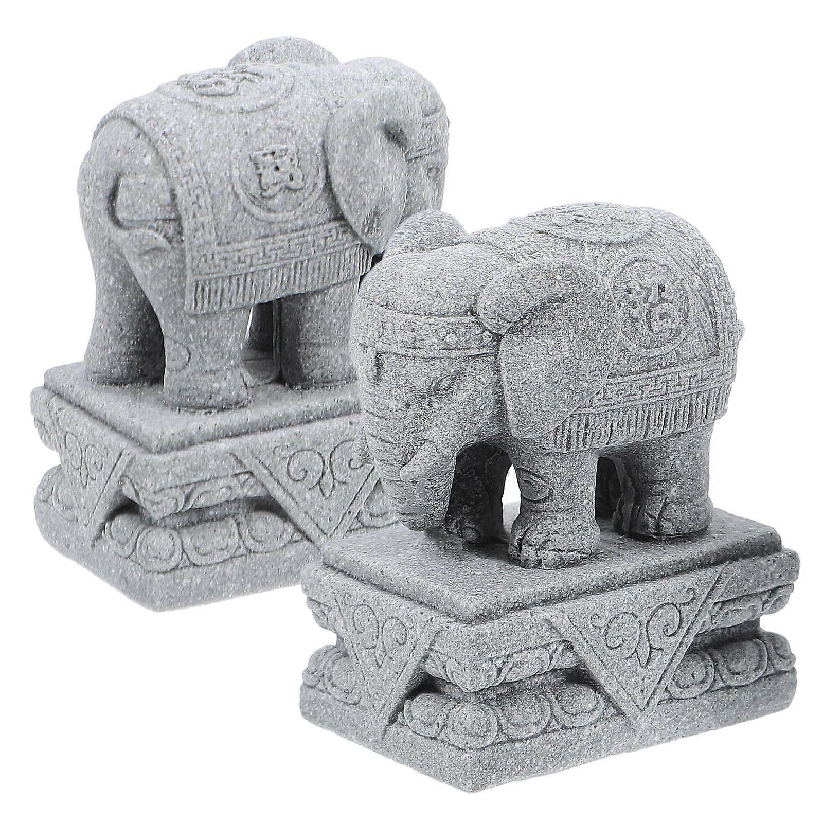 Sandstone Elephant Statue Sculpture for Home Use 1Pair