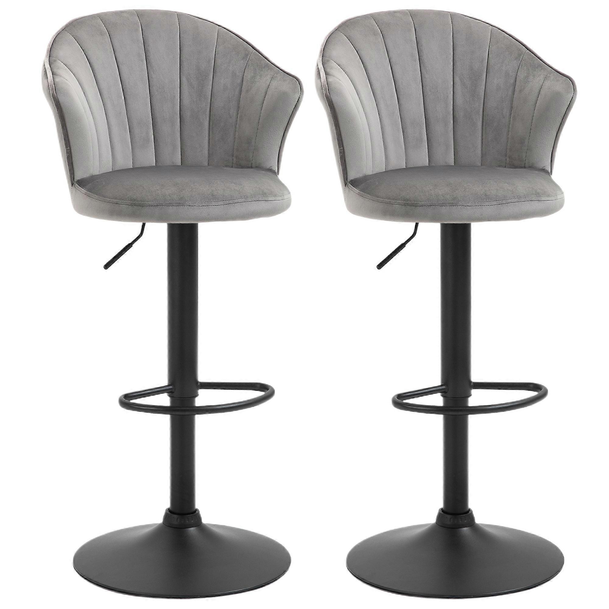 Rotatable Bar Stools Backrest Adjustable Height Gray Velvet Armless Kitchen Bar