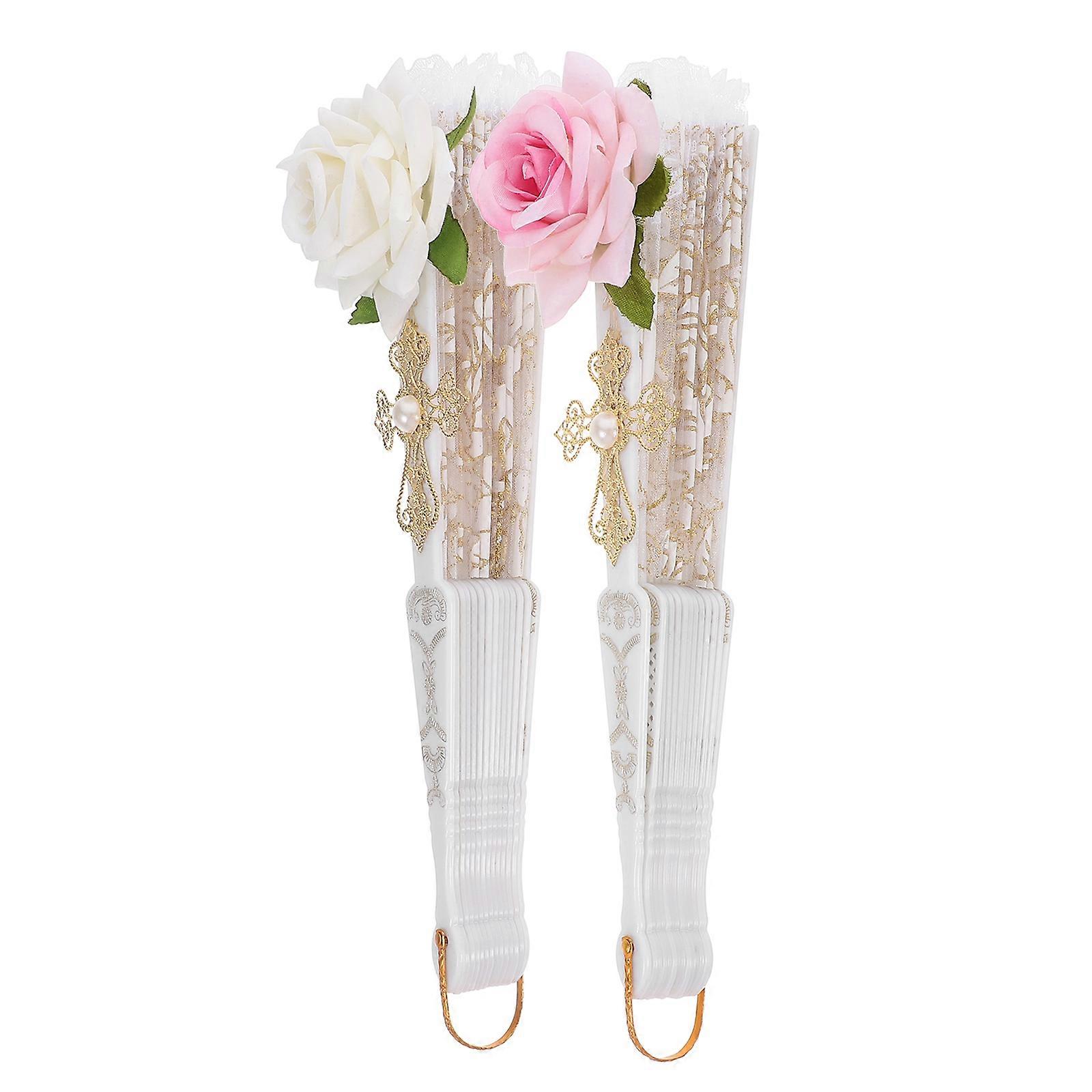 Vintage Lace Hand Fan For Performance And Summer Travel In Elegant Texture 6 Pcs