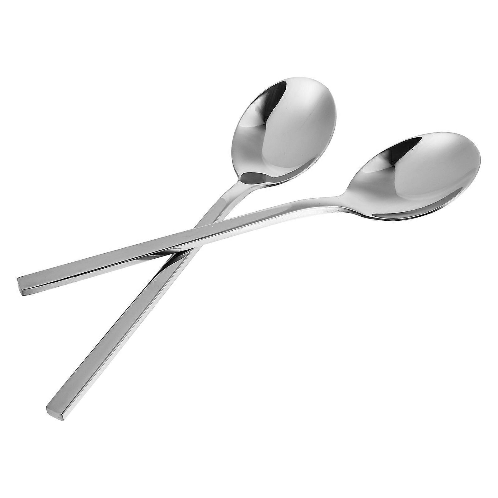 Square Handle Stainless Steel Long Spoons for Food 4Pcs Silver