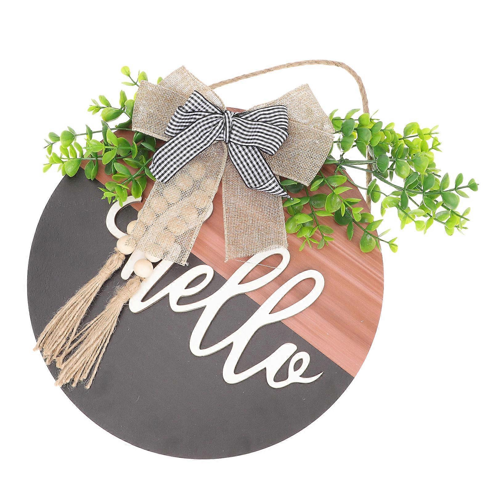 Wooden Welcome Sign for Door Hanging with Rope and Greenery