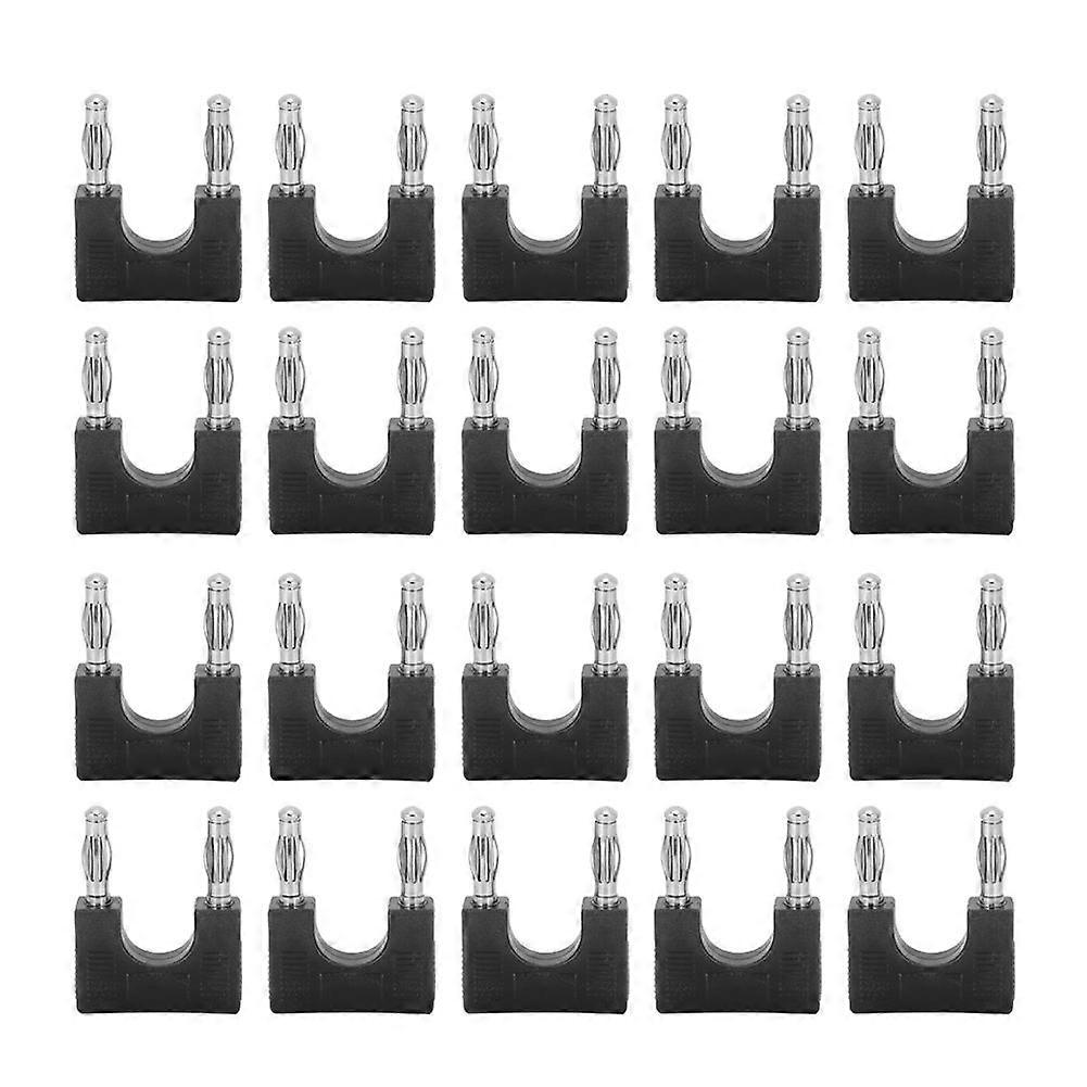 20Pcs Dual Banana Plug Brass Moisture Proof U shaped Audio Adapter Connector 4mm(Black )