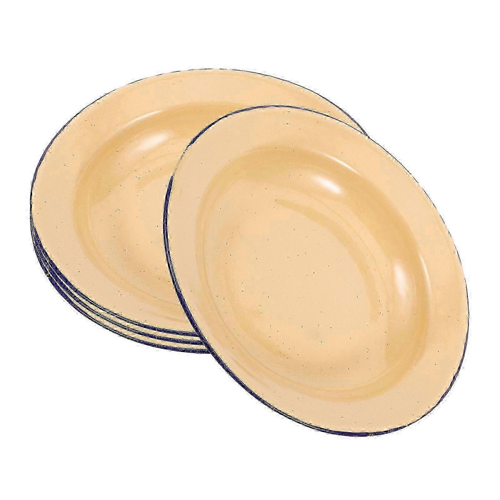 4Pcs Enamel Plates Unbreakable Enamelware Dinner Serving Platter Tray Salad Pasta Plate 26s