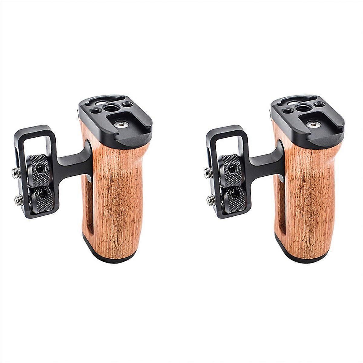 2X Camera Side Handle Grip for // DSLR Camera Cage Left Right Side Wooden Handgrip with Cold Shoe