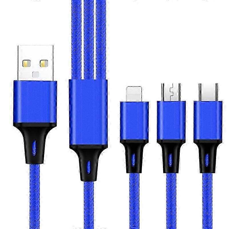 2 PCS ZZ034 USB To 8 Pin + USB-C / Type-C + Micro USB 3 In 1 Fast Charging Cable, Style: Mini-Blue