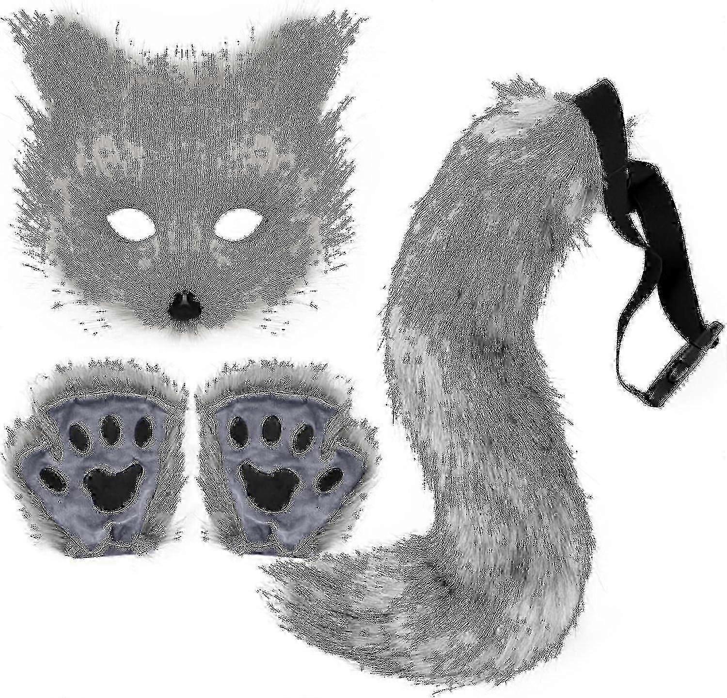 2024フェイクファーフォックステールキャットウルフコスプレコスチュームセットぬいぐるみマスクふわふわ肉手袋ハロウィンクリスマス