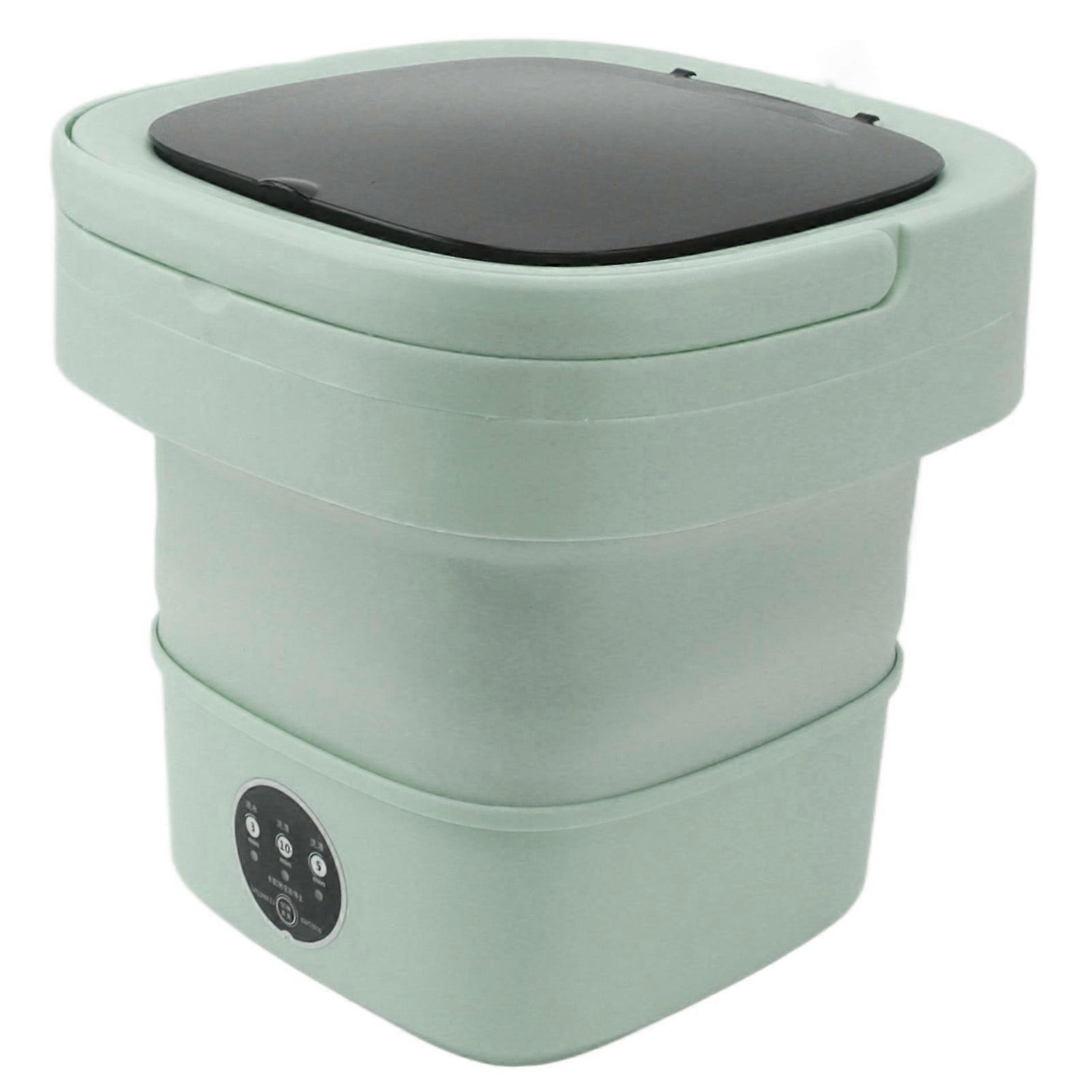 Small Folding Washing Machine TPE and PP 100‑240V Built in Dehydrator 6L Mini Portable Bucket Washer for Underwear Sock Green EU Plug