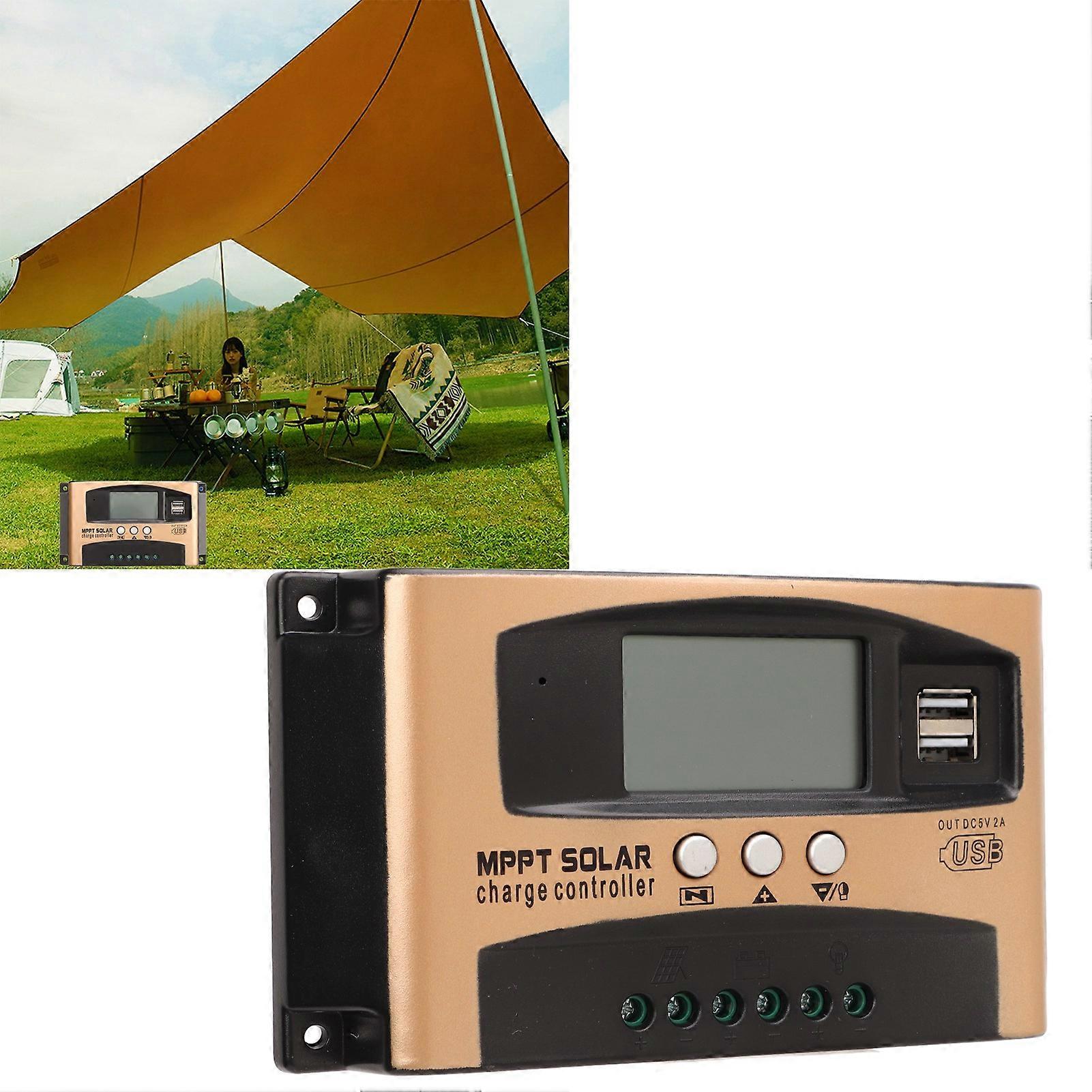 Solar Charge Controller MPPT Solar Charge Controller Solar Panel Regulator with LCD Display Paremeter Adjustable Gold 100A 
