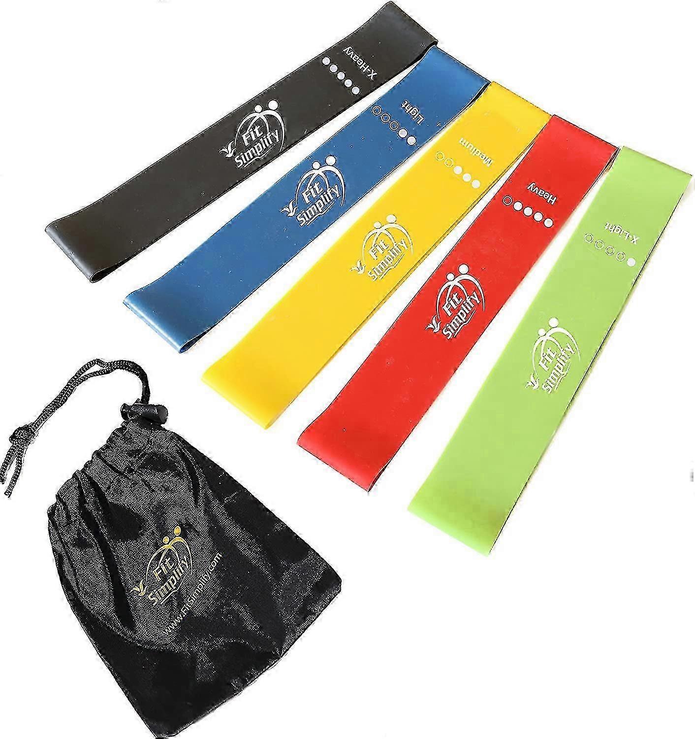 2025 Fit Simplify Resistance Loop Exercise Bands With Instruction Guide And Carry Bag, Set Of 5