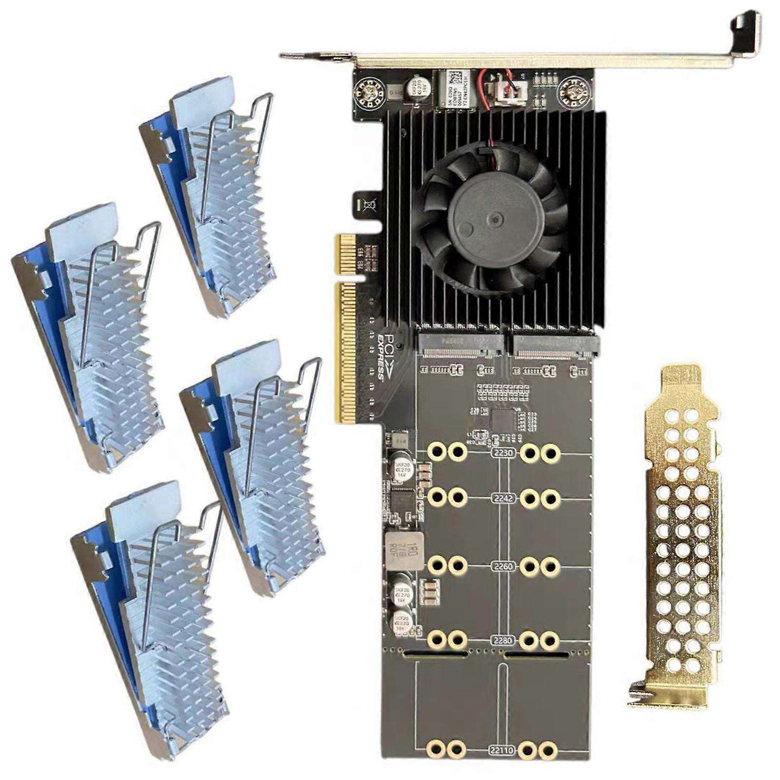 4 Drive PCIe4.0 NVMe Adapters Card Featuring Natives Channel Splitting For Instants Detection And Compatibility Multicolor