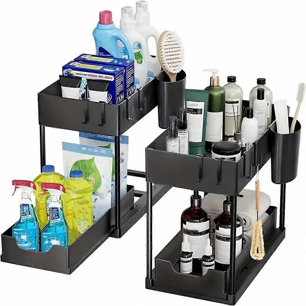 Organizer Rack Sliding Cabinet Basket Drawer, MultiPurpose Kitchen Bathroom Storage, Black