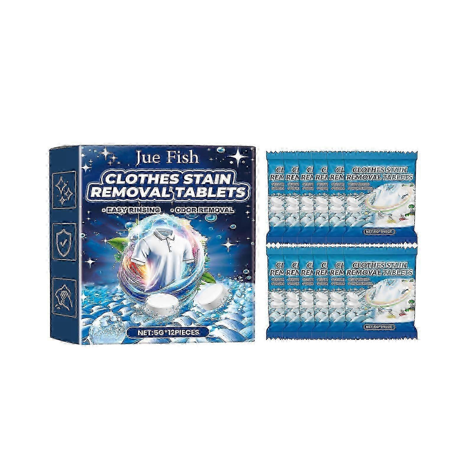 Effervescent Laundry Tablets - Multi-Functional Stain Remover for Clothes, 12 Tablets