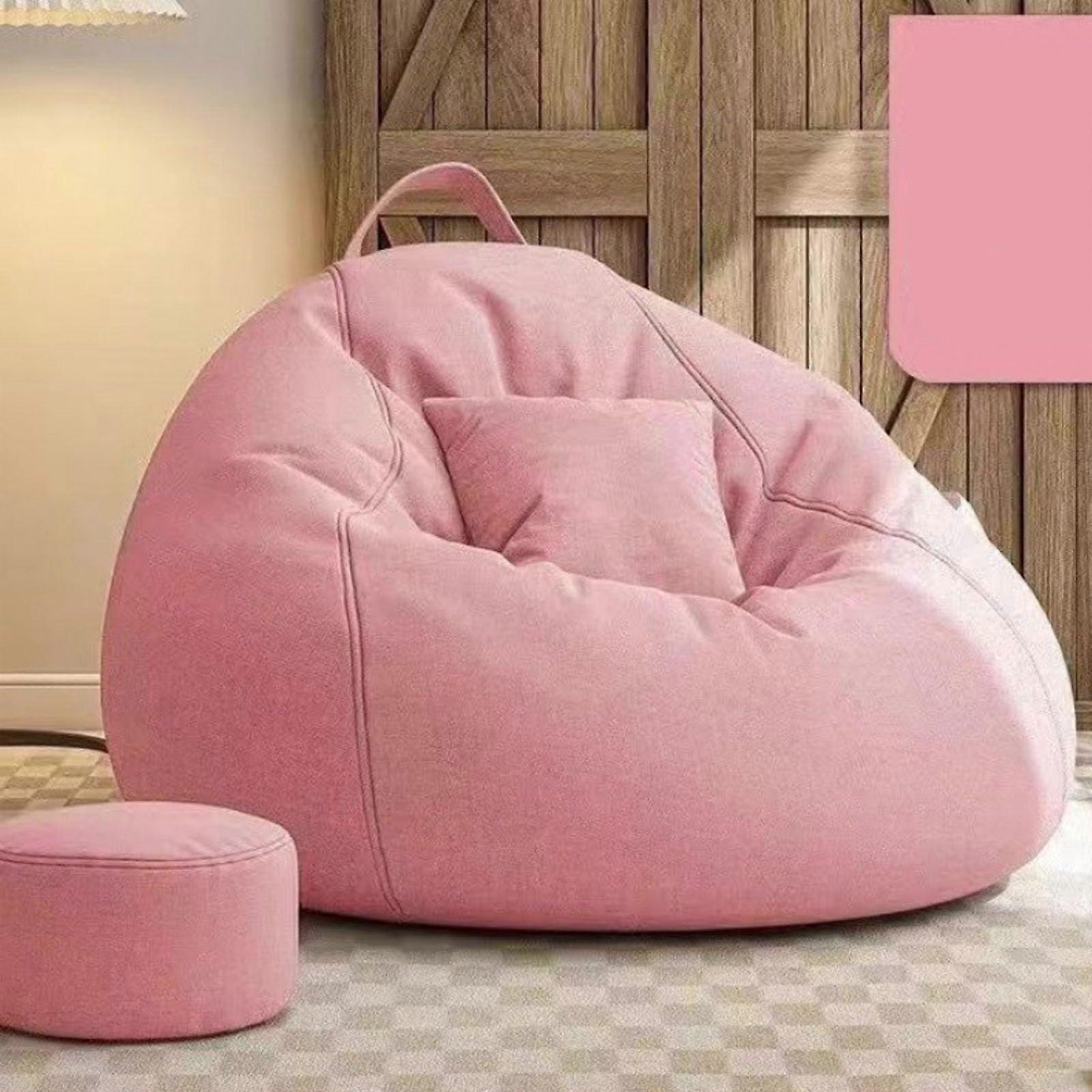 Bean Bag Chair Memory Foam Round Fluffy Sofa, Indoor Lounge Chair With Footrest, Pouf With Filling, Pink Medium