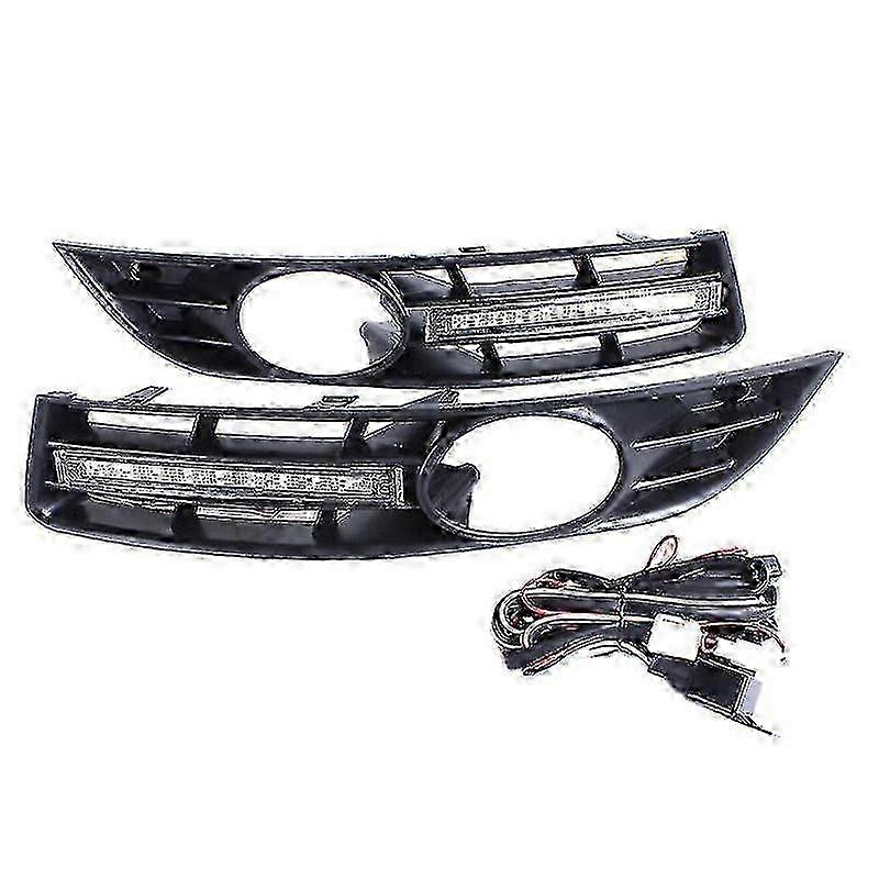 Front Bumper Fog Light Grilles + Drl Led For B6 2007-2011 Waterproof