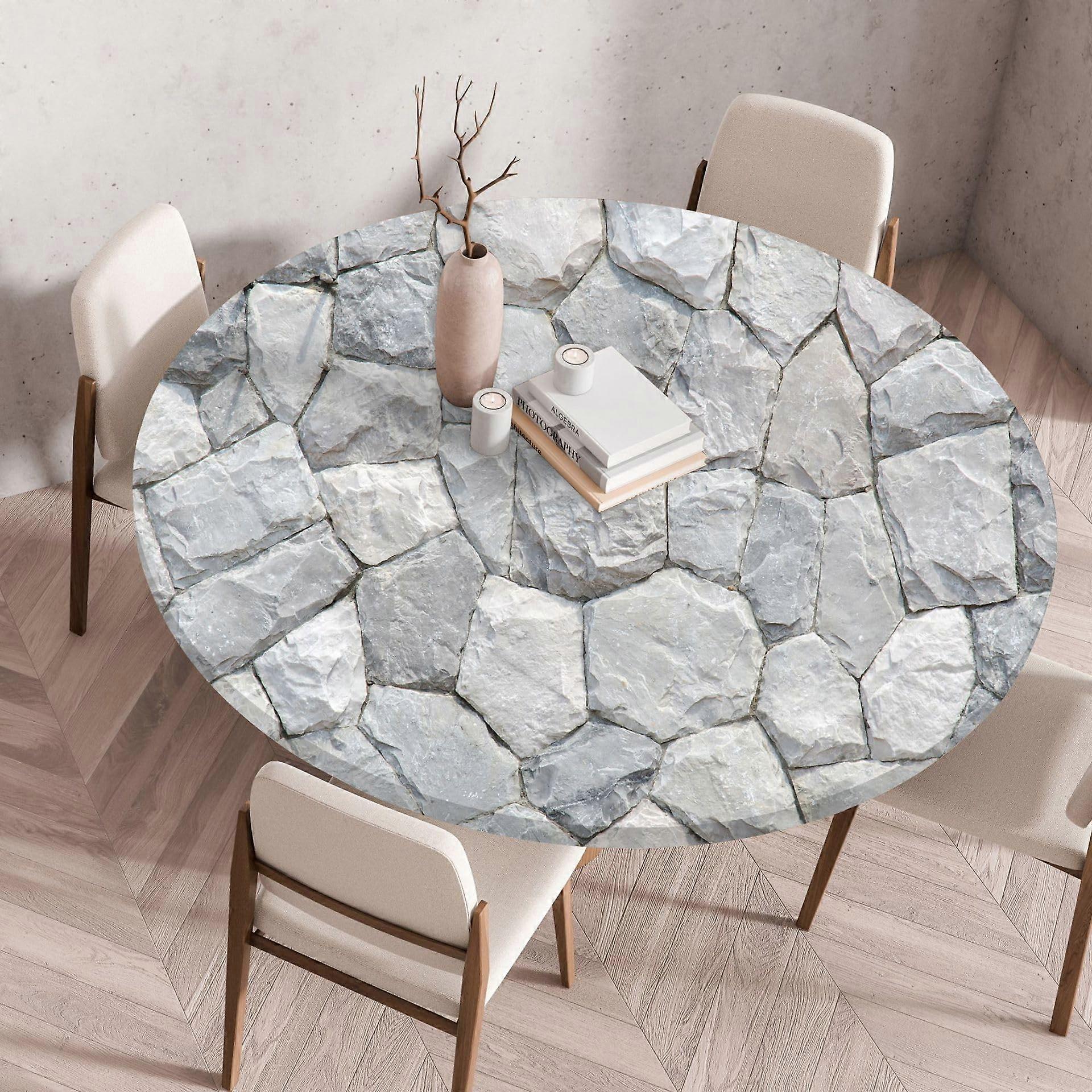 Round Table Cloth Grey Pattern, Circle Tablecloth, Polyester, Wipeable, 120cm, For Dining Room Kitchen Outdoor