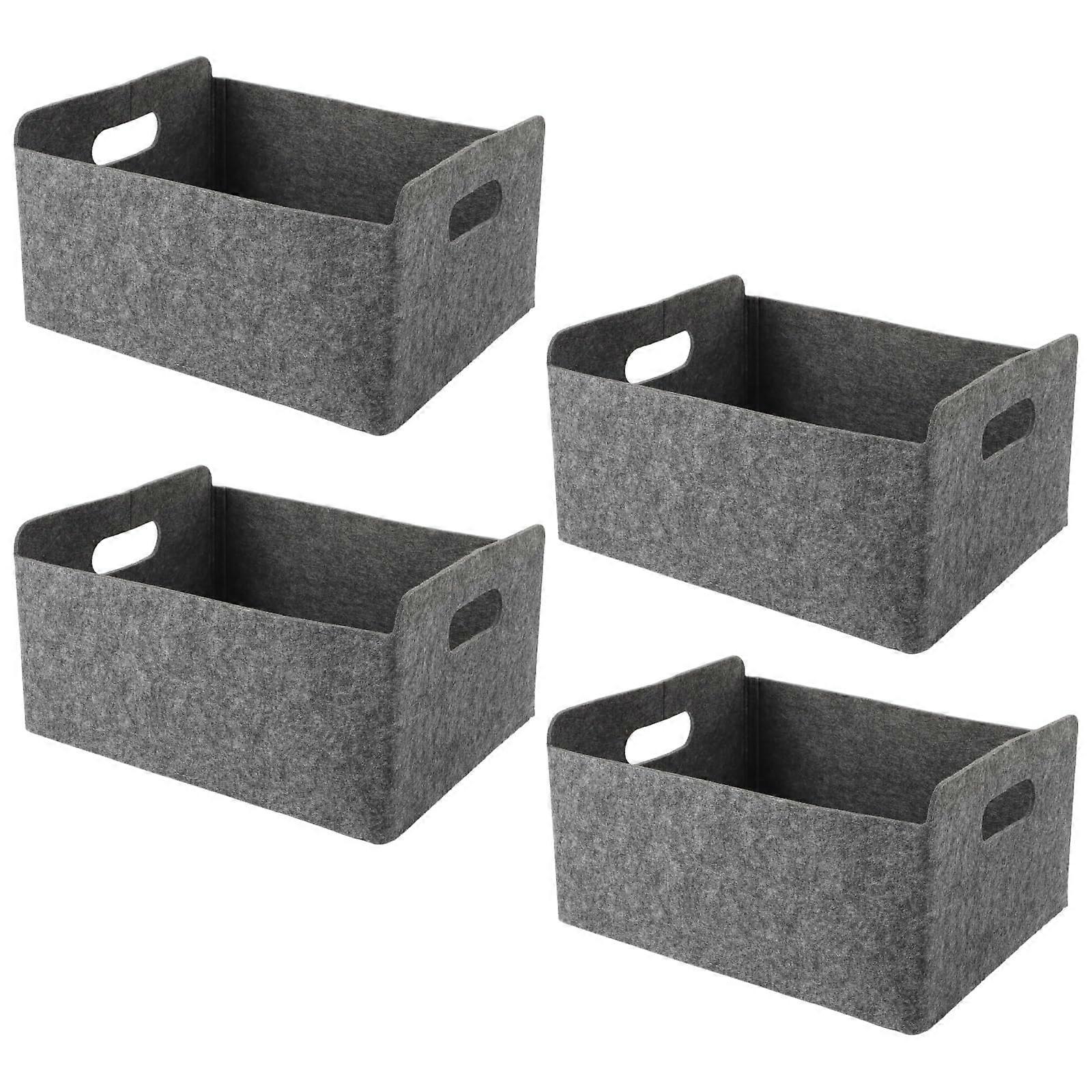 Felt Baskets Set Of 4, 30.5 x 24 x 15 cm Grey Felt Storage Baskets For Cupboards, Bookshelves And Drawers