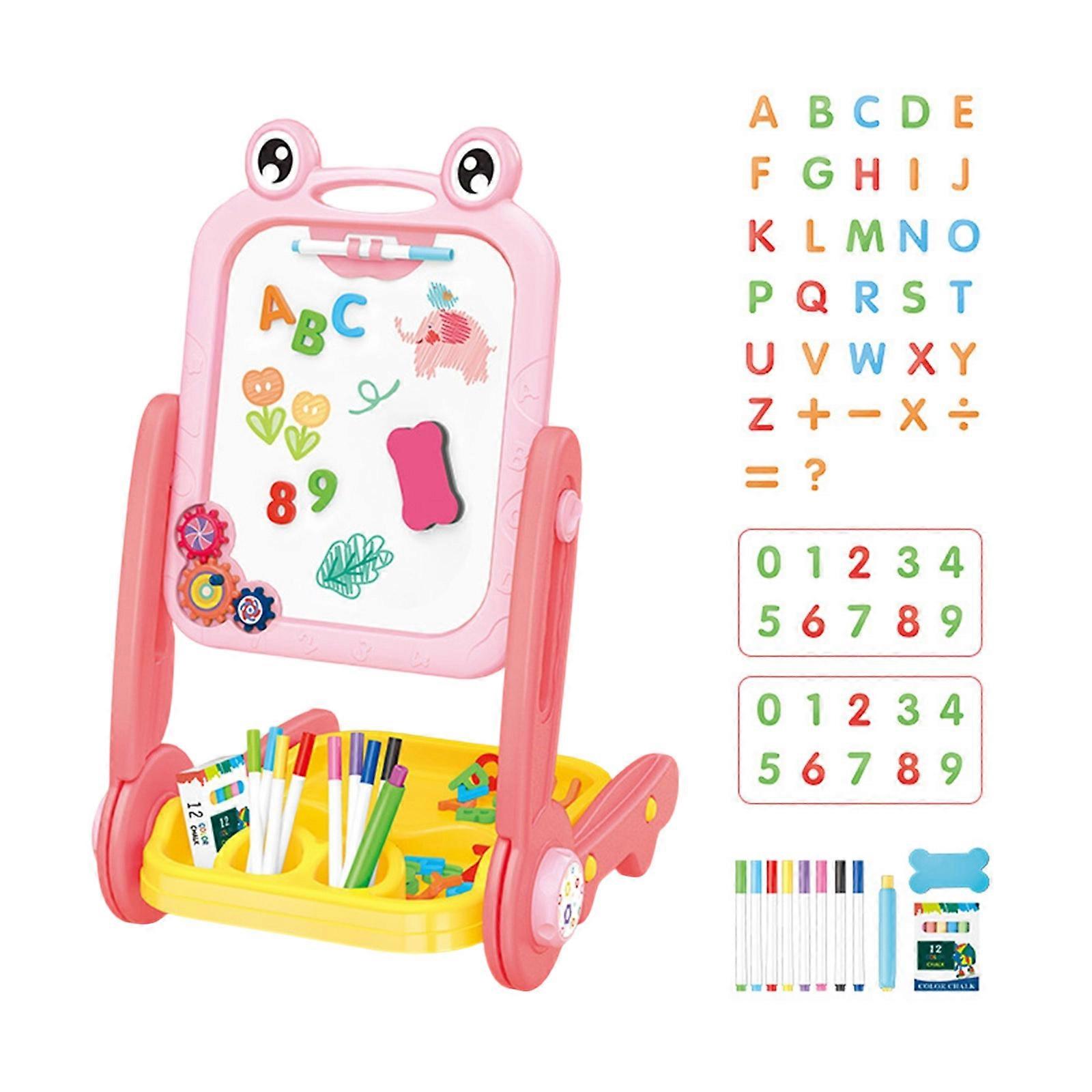 Double Surfaces Magnetic Drawing Board With Stable Base Cartoon Easel For Children Learning And Imagination Doodling Toy  Pink